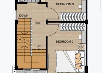 Second floor plan showing layout of bedrooms and bathroom