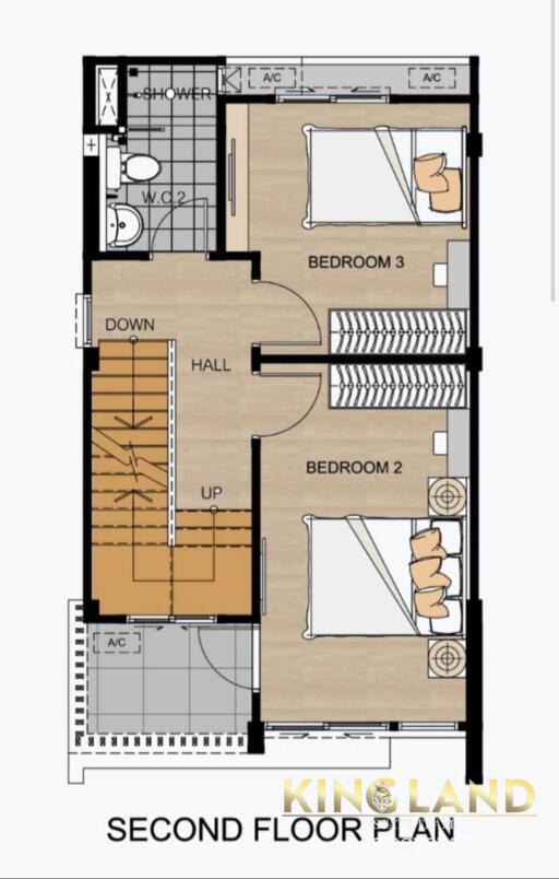 Second floor plan showing layout of bedrooms and bathroom