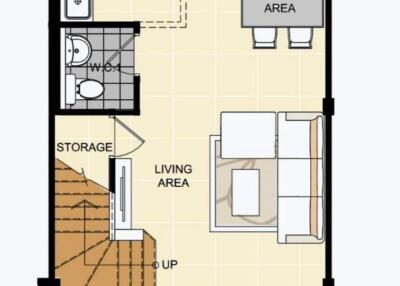 Ground floor plan including living area, dining area, pantry, storage, and washing area