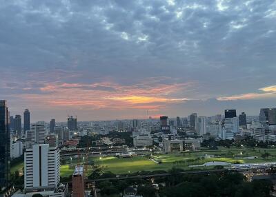 City skyline view with sunset