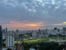 City skyline view with sunset