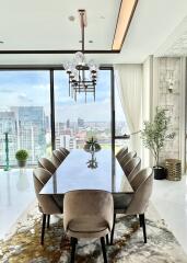 Modern dining room with city view