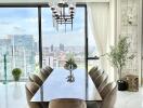 Modern dining room with city view