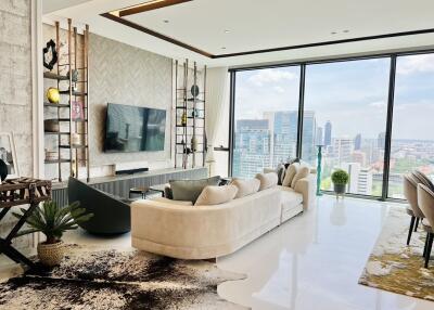 Modern living room with city view