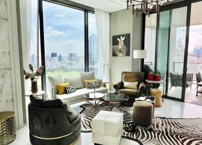 Modern living room with panoramic city views