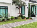 Front garden view with pathway and green plants