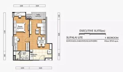 Floor plan of a 1-bedroom executive suite