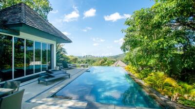 Luxury outdoor pool area with a scenic view