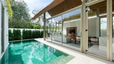 Modern house with a private pool and large glass windows