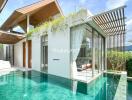 Outdoor view with private pool and modern architecture