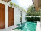 Modern outdoor area with pool and greenery