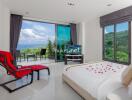 Modern bedroom with ocean view