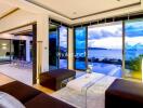 Modern living room with ocean view