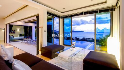 Modern living room with ocean view