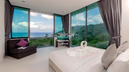 Spacious bedroom with panoramic ocean view