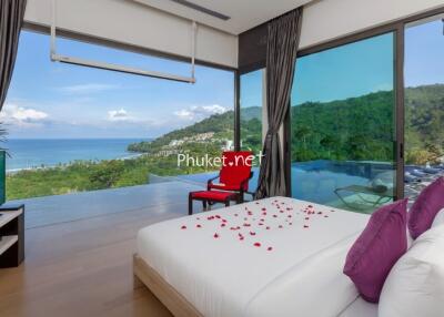 Luxurious bedroom with stunning sea and mountain view