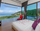 Luxurious bedroom with stunning sea and mountain view