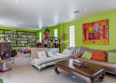 Bright and colorful living room with vibrant decor