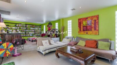 Bright and colorful living room with vibrant decor