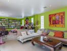 Bright and colorful living room with vibrant decor