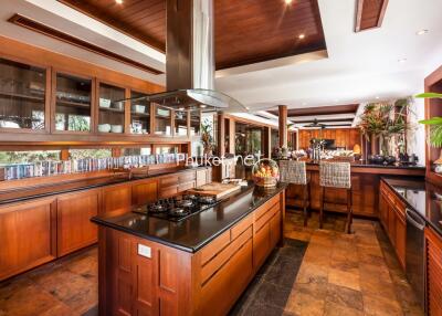 Spacious modern kitchen with wooden cabinets and island