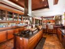 Spacious modern kitchen with wooden cabinets and island