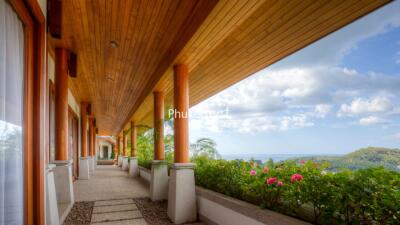 Covered walkway with wooden ceiling and scenic view