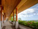 Covered walkway with wooden ceiling and scenic view