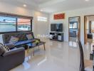 Modern living room with seating area and TV