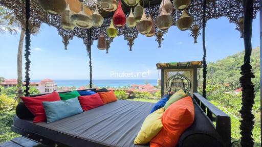 Outdoor seating area with scenic ocean view