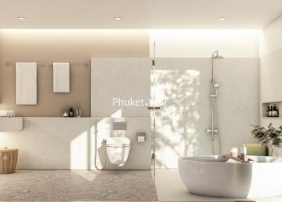 Modern bathroom with bathtub and shower