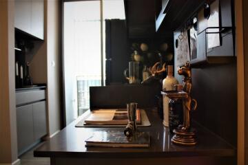 Modern kitchen with counter and decor