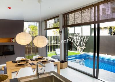 Dining area with pool view