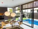 Dining area with pool view