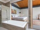 Modern bedroom with an ensuite bathroom