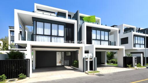 Modern multi-story residential building with carports