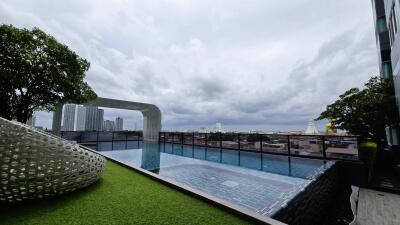 outdoor swimming pool with city view