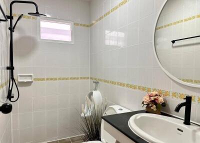 Modern bathroom with black fixtures