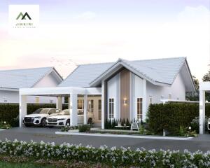 modern white house exterior with garage and two cars