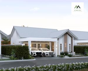 Modern single-story house with garage and two cars