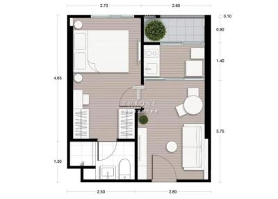 Apartment floor plan showing layout of rooms and furniture