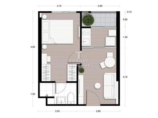 Apartment floor plan showing layout of rooms and furniture