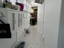 Enclosed hallway with storage and air conditioning unit