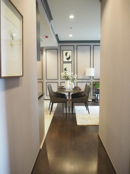 Elegant dining area with table set for four