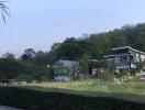 Exterior view of modern houses surrounded by greenery