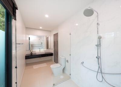 Modern bathroom with shower and toilet