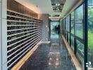 Mailroom with rows of mailboxes in modern building