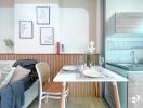 Image of a cozy dining area adjacent to a modern kitchen