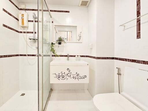 Modern bathroom with a sleek design and shower enclosure