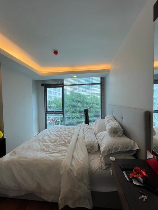 Modern bedroom with city view